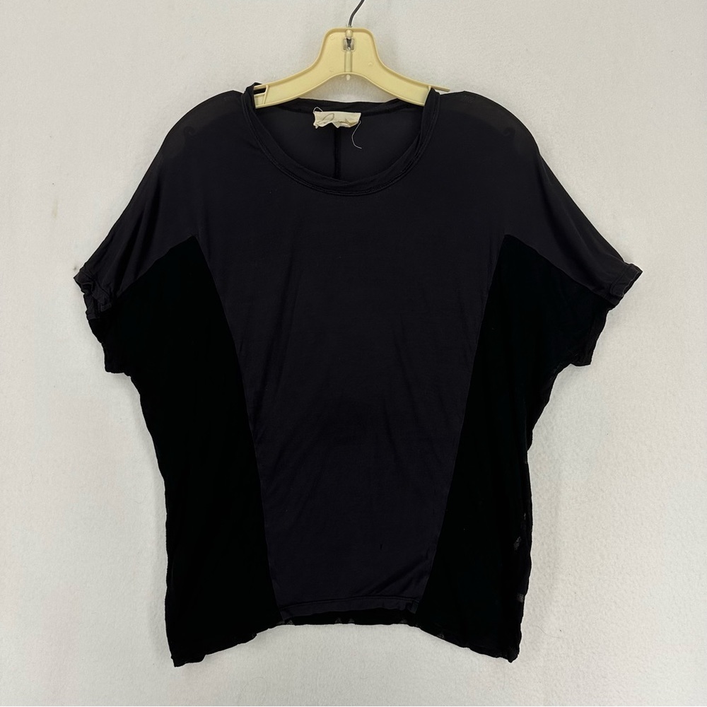 Apres Ramy Brook Short Sleeve Abstract Blouse Sheer Woman’s Small Black